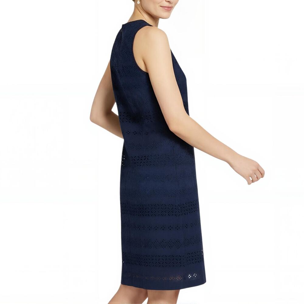 Izod Navy Blue Cotton Eyelet Shift Dress NWOT S - Picture 2 of 11